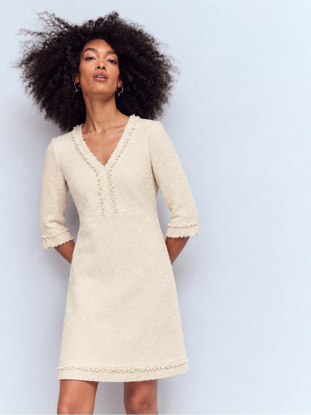 Boden 100% Cotton Canvas Textured Fringe Shift Dress